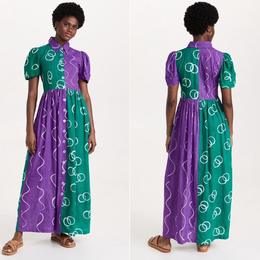 New Elisamama Asake Dress Patchwork Quilted Cotton Maxi Dress Size Small